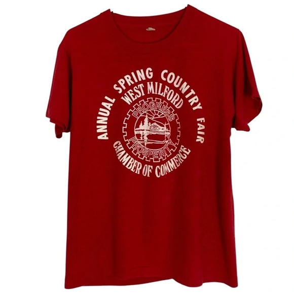 Vintage 80s Single Stitch Country Fair Tshirt Red Made In USA Medium Large - Picture 1 of 13